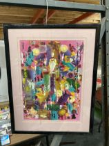 AN ORIGINAL FRAMED OIL ON CANVAS ABSTRACT