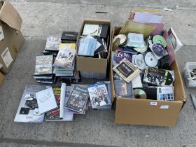 A LARGE ASSORTMENT OF DVDS, CDS AND BOOKS ETC