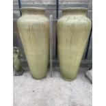 A PAIR OF GREEN GLAZED TERRACOTTA GARDEN POTS (H:110CM D:48CM)