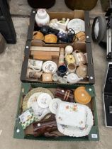 THREE BOXES OF VARIOUS CERAMIC ITEMS TO INCLUDE PLATES, CUPS, ETC