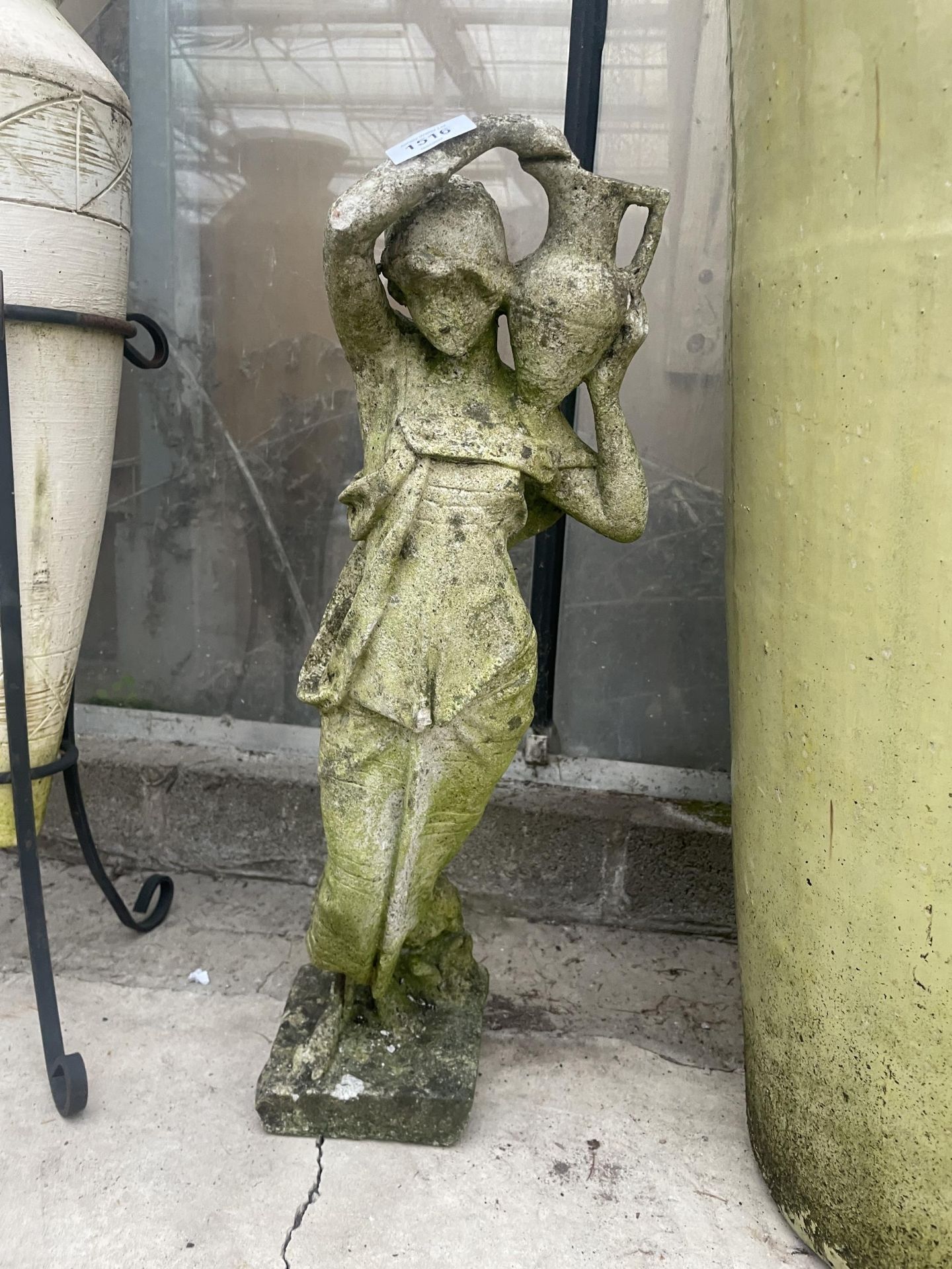 A SMALL CONCRETE GARDEN FEATURE OF A FEMALE WATER CARRIER (H:59CM) - Image 2 of 4