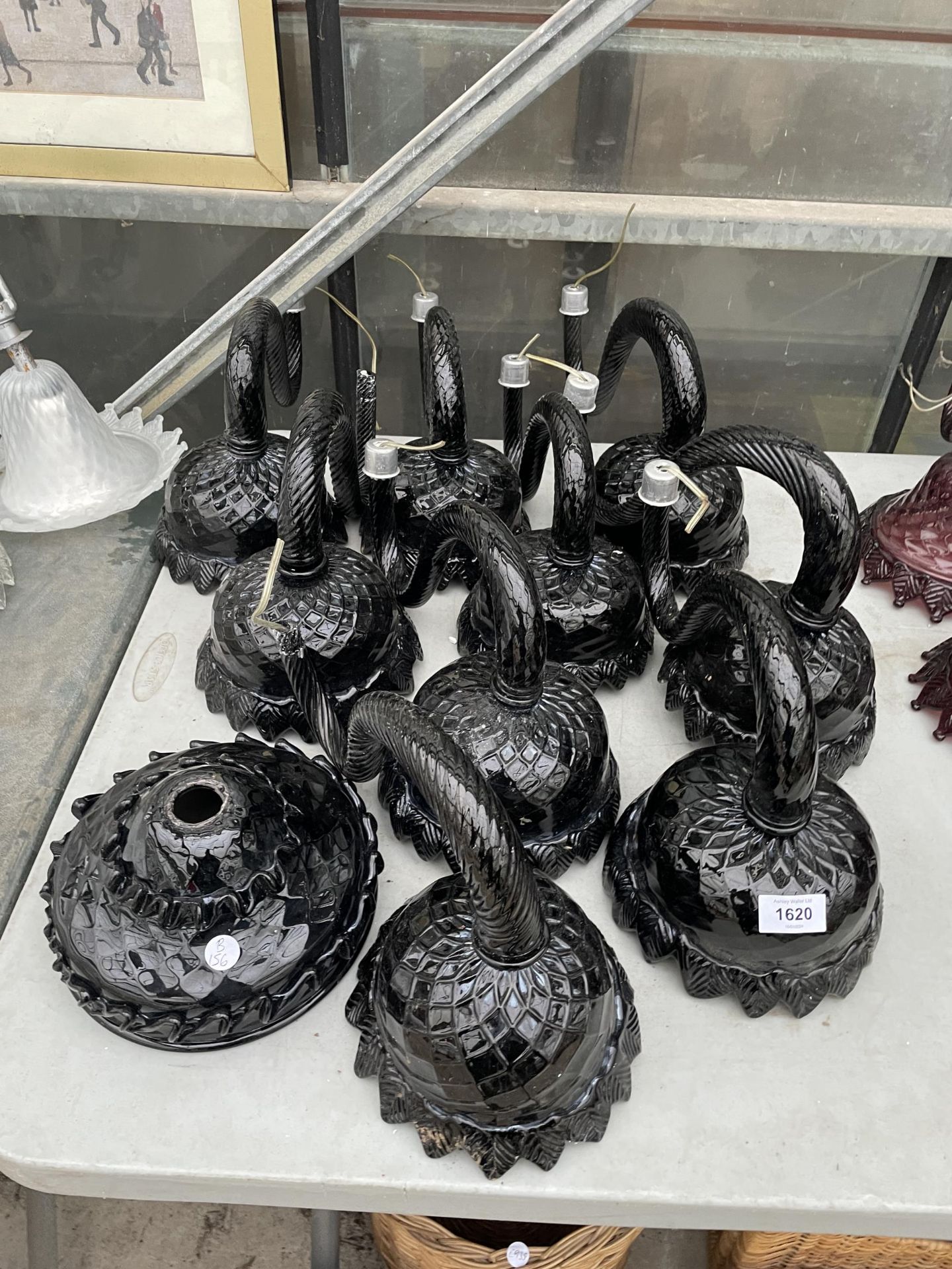 NINE VINTAGE AND RETRO BLACK MURANO GLASS LIGHT FITTINGS AND SHADES