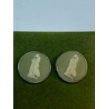 A PAIR OF GREEN WEDGWOOD JASPERWARE EARRINGS