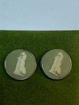 A PAIR OF GREEN WEDGWOOD JASPERWARE EARRINGS