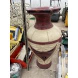 A LARGE HAND PAINTED TERRACOTTA VASE, HEIGHT 77CM