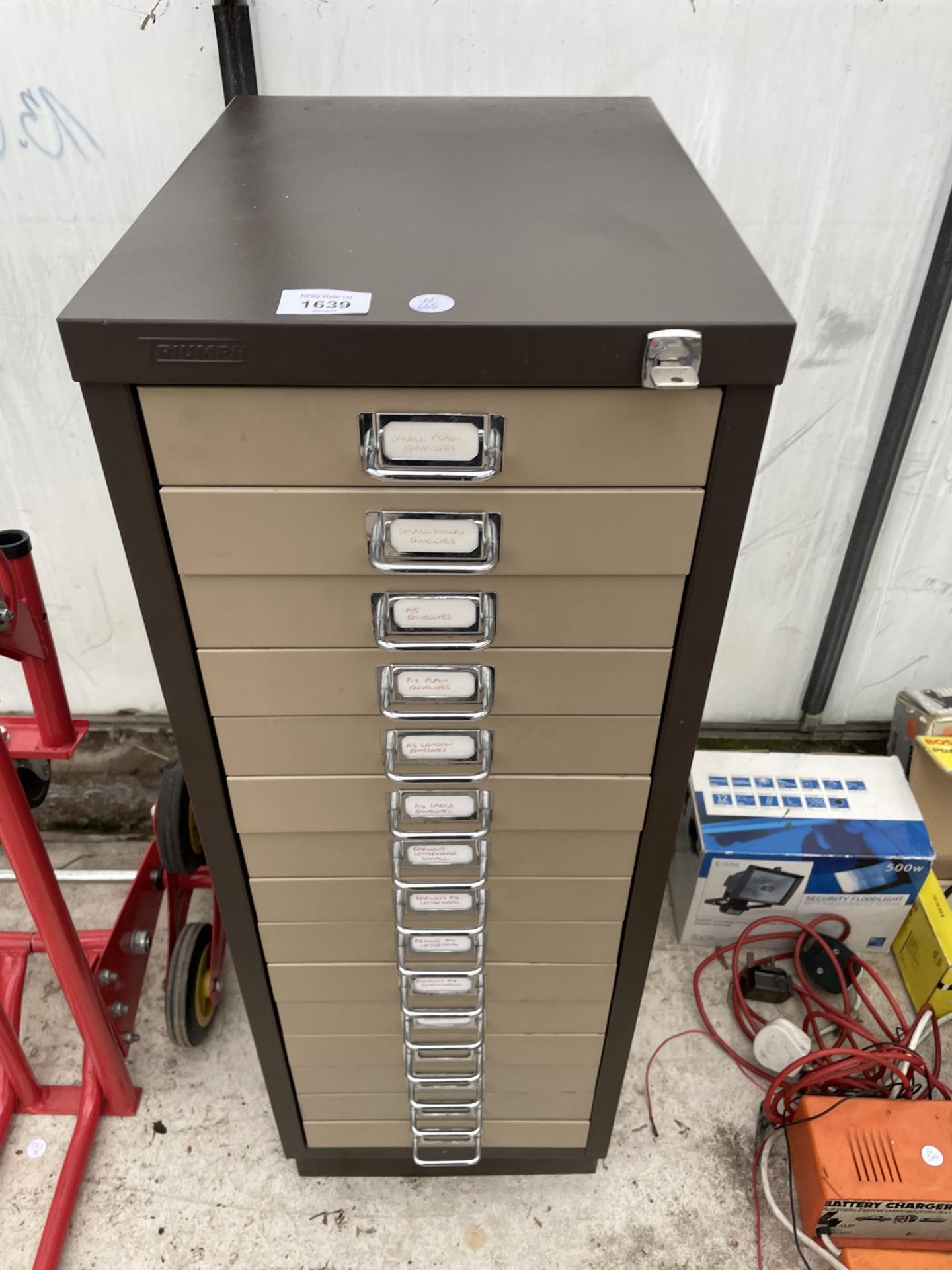 A TRIUMPH 15 DRAWER MINIATURE FILING CABINET COMPLETE WITH KEY
