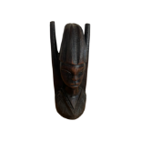 A VINTAGE 20TH CENTURY AFRICAN TRIBAL CAVRED WOODEN FACE STATUE, HEIGHT 22 CM