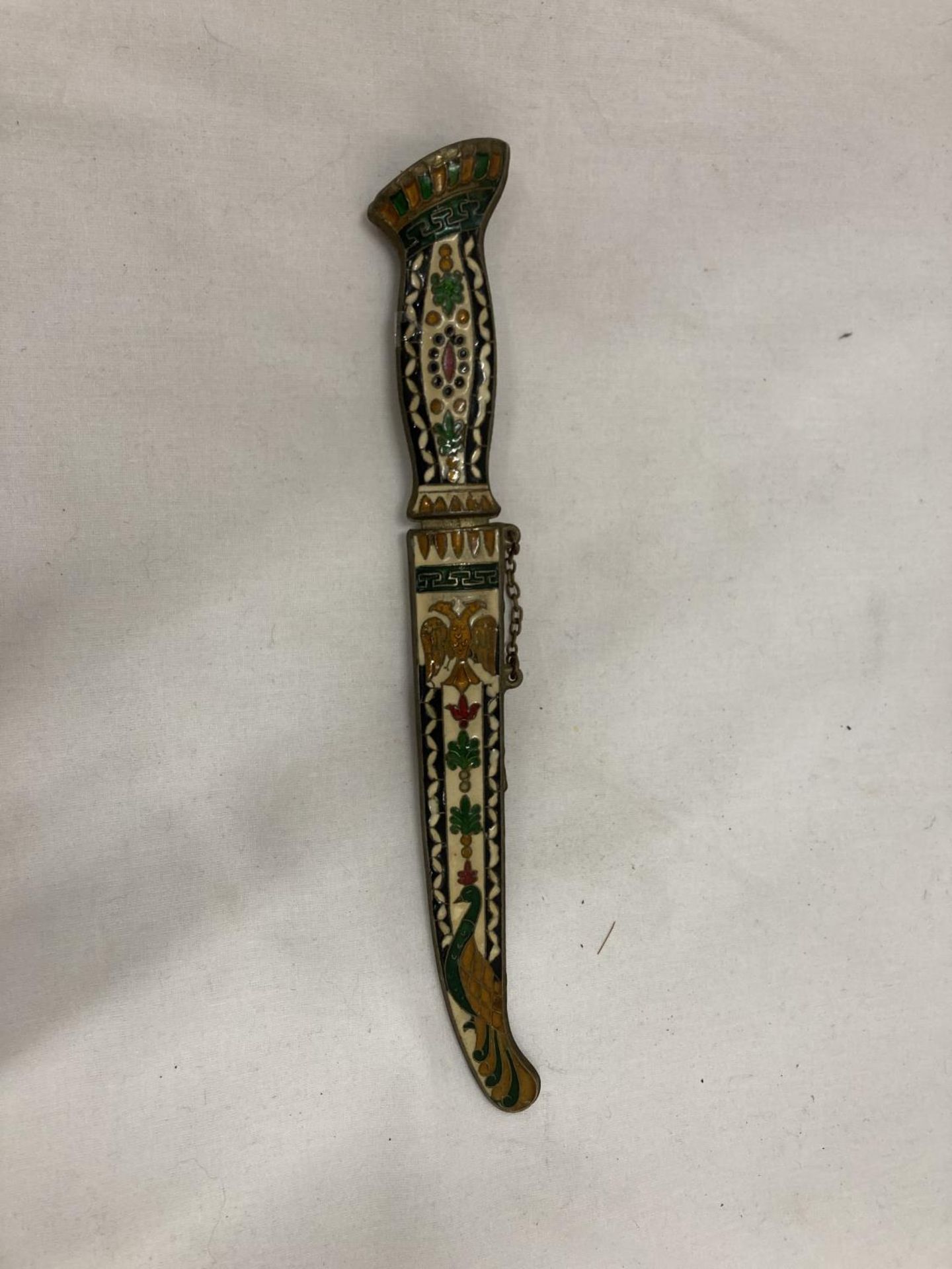 AN ORNATE ENAMEL DESIGN DAGGER AND SCABBARD