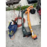 THREE ELECTRIC GARDEN TOOLS TO INCLUDE TWO STRIMMERS AND A XTREME HEDGE CUTTER