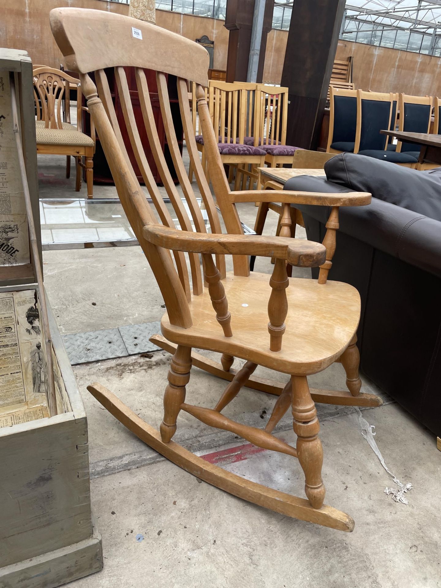 A VICTORIAN STYLE BEECH ROCKING CHAIR - Image 2 of 4