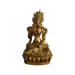 A SINO TIBETAN GILT BRONZE MODEL OF A BUDDHA WITH INSET TURQUOISE STONES, HEIGHT 14 CM