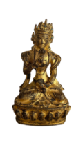 A SINO TIBETAN GILT BRONZE MODEL OF A BUDDHA WITH INSET TURQUOISE STONES, HEIGHT 14 CM