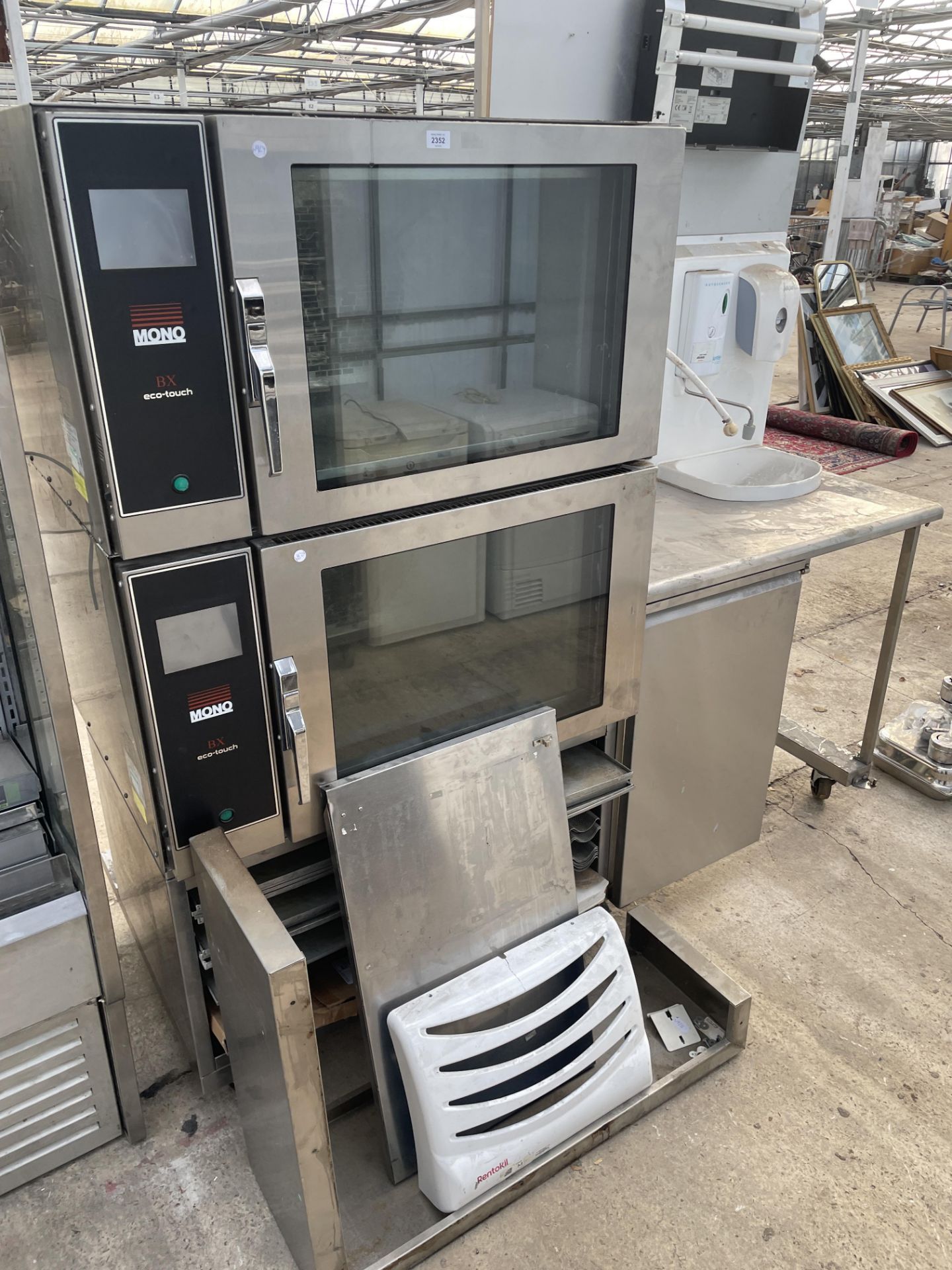 A LARGE INDUSTRIAL STAINLESS STEEL KITCHEN STATION WITH MONO ECO-TOUCH DOUBLE OVENS, LOWER - Image 3 of 5