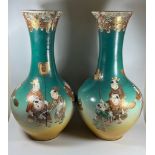 A HUGE PAIR OF JAPANESE MEIJI PERIOD (1868-1912) SATSUMA VASES WITH FIGURES DESIGN, HEIGHT 49CM