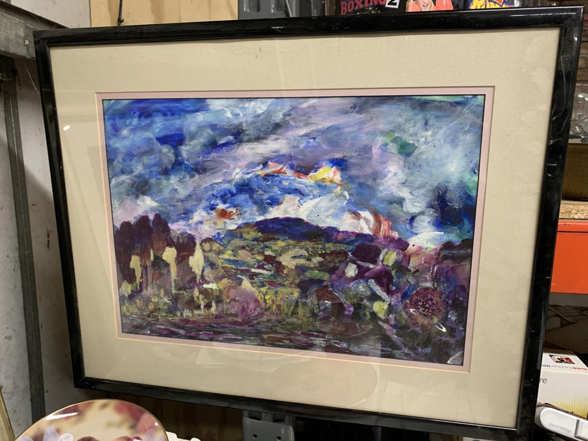 AN OIL ON BOARD OF AN ABSTRACT MOUNTAIN SCENE, 70CM X 56CM - Bild 2 aus 3