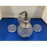 FOUR GLASS POTS WITH HALLMARKED SILVER 925 RIMS