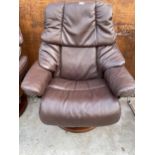 A STRESSLESS EKORNESS BROWN LEATHER REVOLVING RECLINER CHAIR