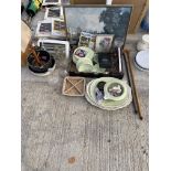 AN ASSORTMENT OF ITEMS TO INCLUDE WALKING STICKS, PLATES AND A FRAMED PRINT ETC