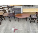 A SMALL OAK TABLE, OVAL COFFEE TABLE, BENTWOOD CHAIR AND ONE OTHER