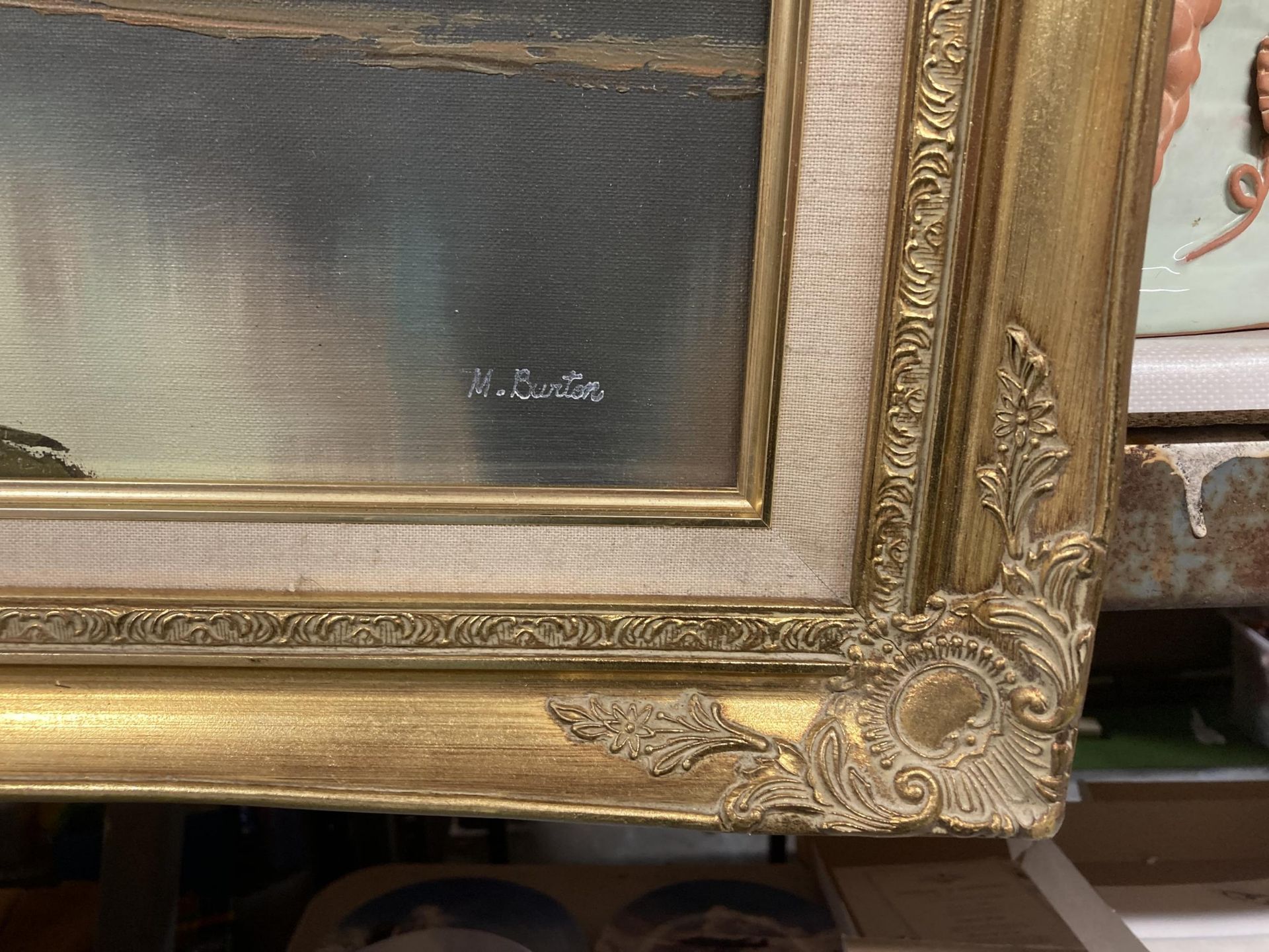 AN OIL ON CANVAS BY M. BURTON IN AN ORNATE GOLD FRAME - Image 2 of 2