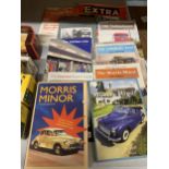 A QUANTITY OF BOOKS RELATING TO CARS TO INCLUDE THE LONDON TAXI, MORRIS MINOR, ETC