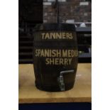 A BANDED OAK BARREL 'TANNERS' SPANISH MEDIUM SHERRY, HEIGHT 28CM