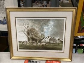 A FRAMED LIMITED EDITION 10/275 PRINT SIGNED KEITH ANDREW DEPICTING A FARM AND CATTLE SCENE