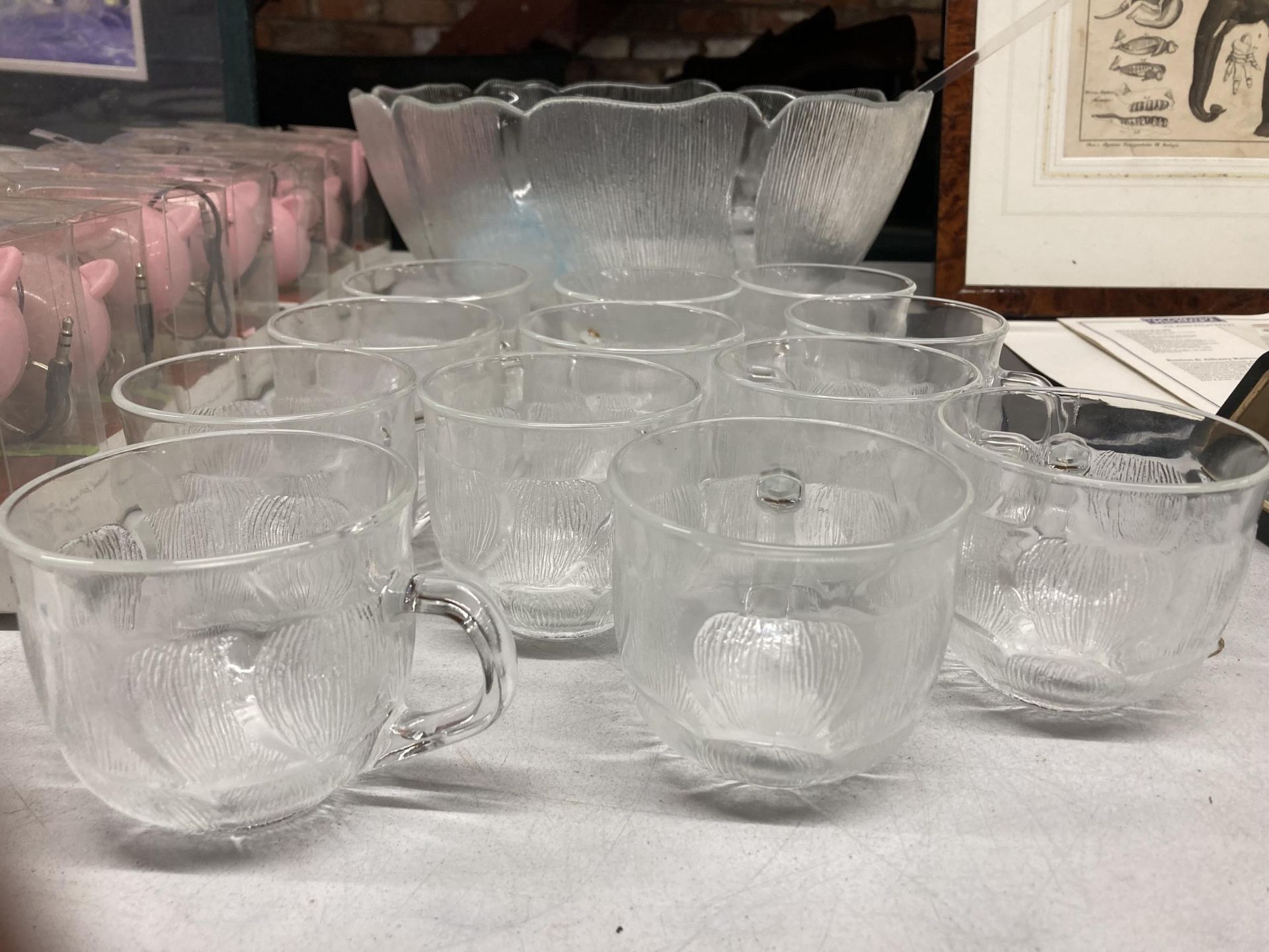 A GLASS PUNCHBOWL WITH CUPS - Image 2 of 2