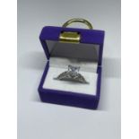 A LADIES SILVER DRESS RING, BOXED