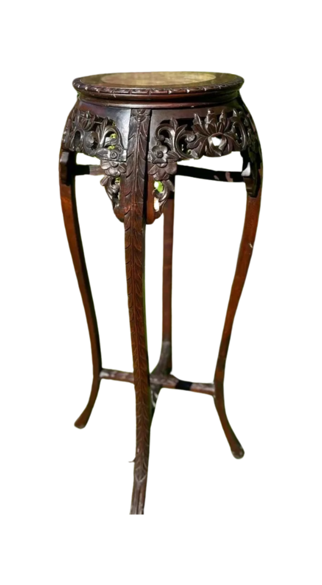 A TALL CHINESE QING 19TH CENTURY CARVED ROSEWOOD JARDINIERE STAND WITH MARBLE TOP, HEIGHT 91CM