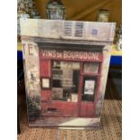 A LARGE CANVAS PRINT OF A FRENCH WINE BAR, 68CM X 99CM