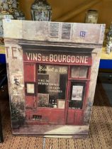 A LARGE CANVAS PRINT OF A FRENCH WINE BAR, 68CM X 99CM