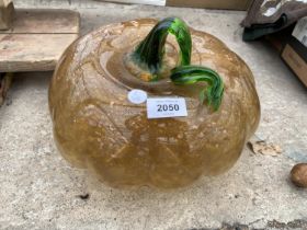 A LARGE VINTAGE GLASS PUMPKIN ORNAMENT