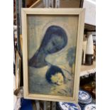 A 1950'S RETRO 'MADONNA AND CHILD' PRINT, 28" X 17"