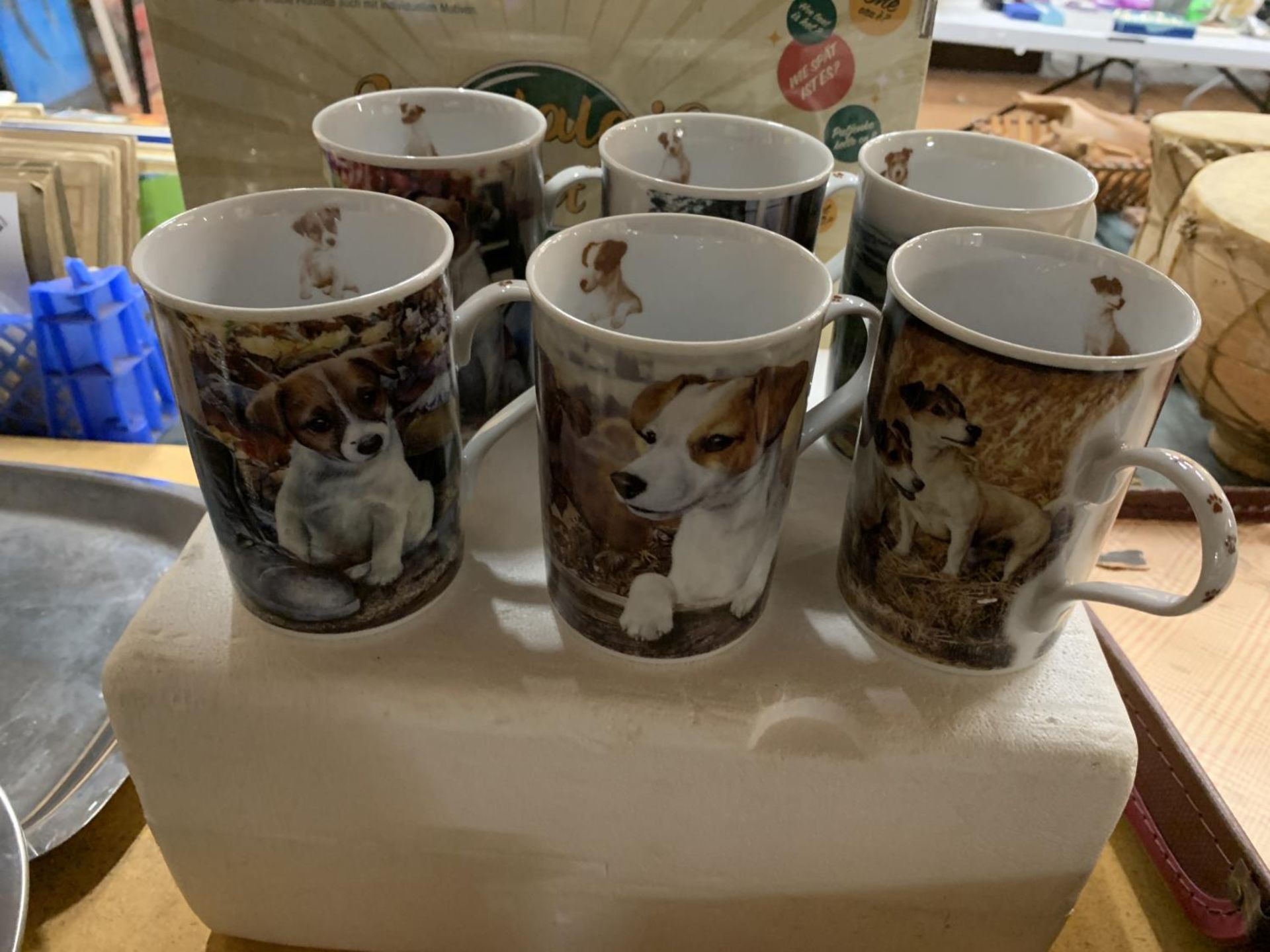 AN AS NEW BOXED SETOF SIX DANBURY MINT PORCELAIN JACK RUSSELL MUGS