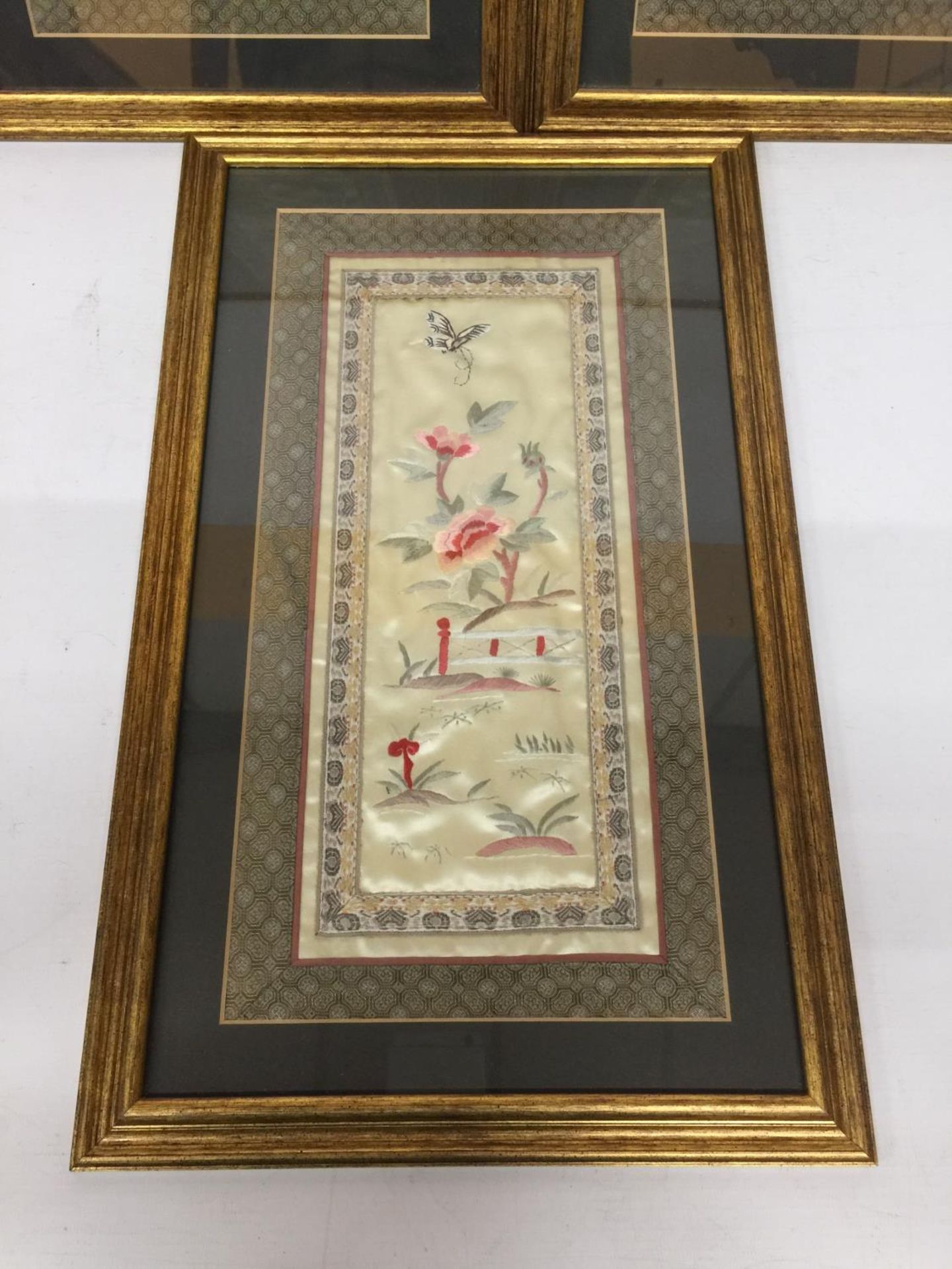 THREE DECORATIVE FRAMED CHINESE SILK PANELS - Image 2 of 4