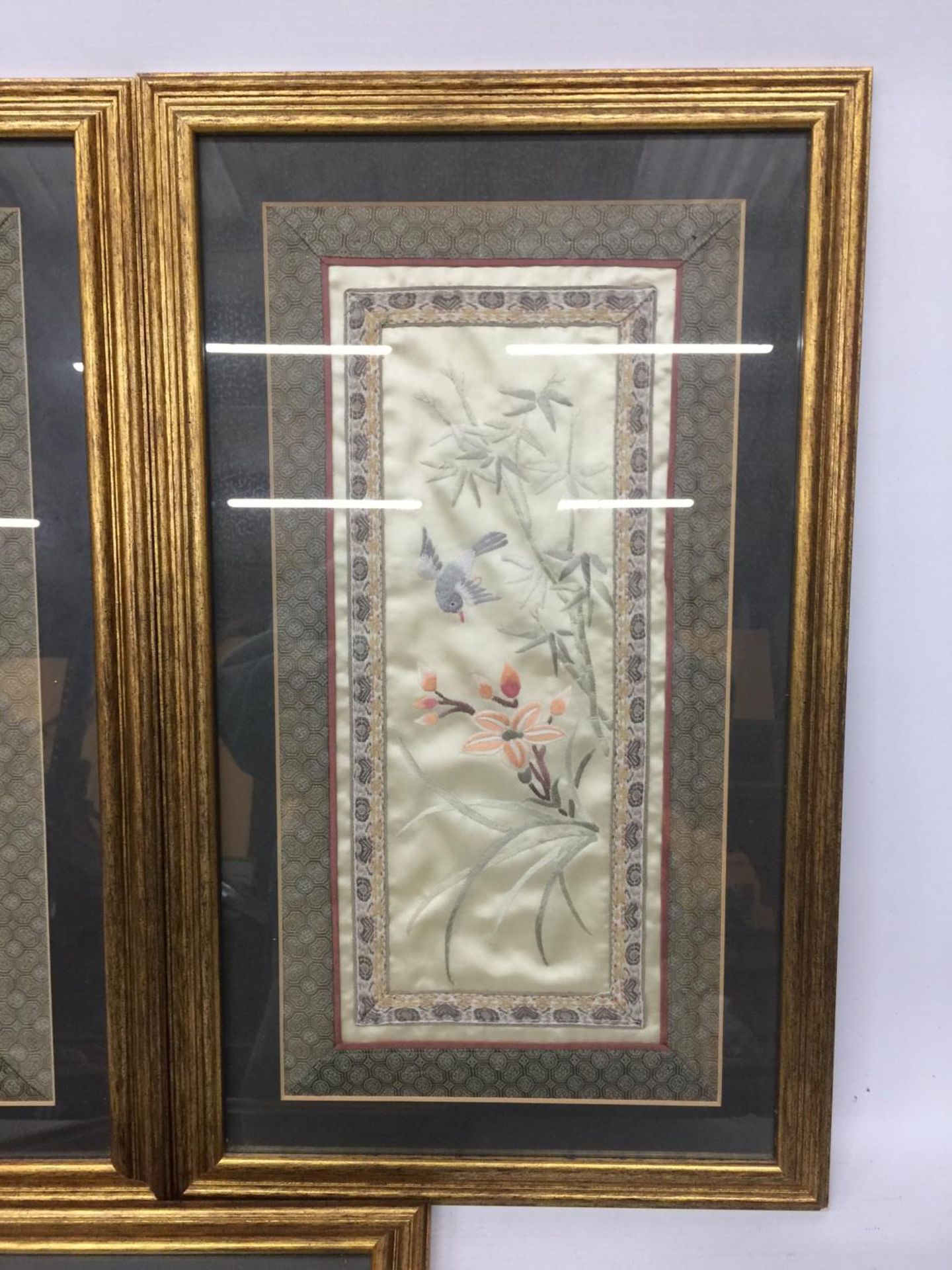 THREE DECORATIVE FRAMED CHINESE SILK PANELS - Image 4 of 4