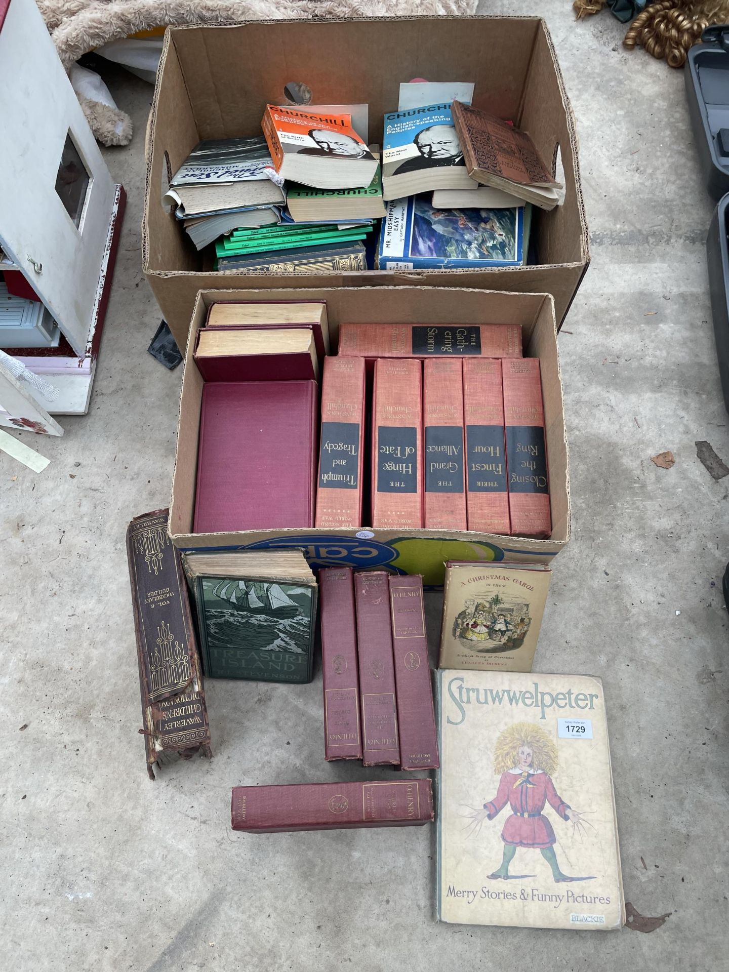 TWO BOXES OF BOOKS TO INCLUDE HARRY POTTER, ETC