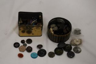 TWO TINS CONTAINING VINTAGE BUTTONS