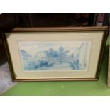 A FRAMED PRINT OF RIVER TAME BY N.S. NELSON