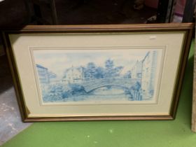 A FRAMED PRINT OF RIVER TAME BY N.S. NELSON