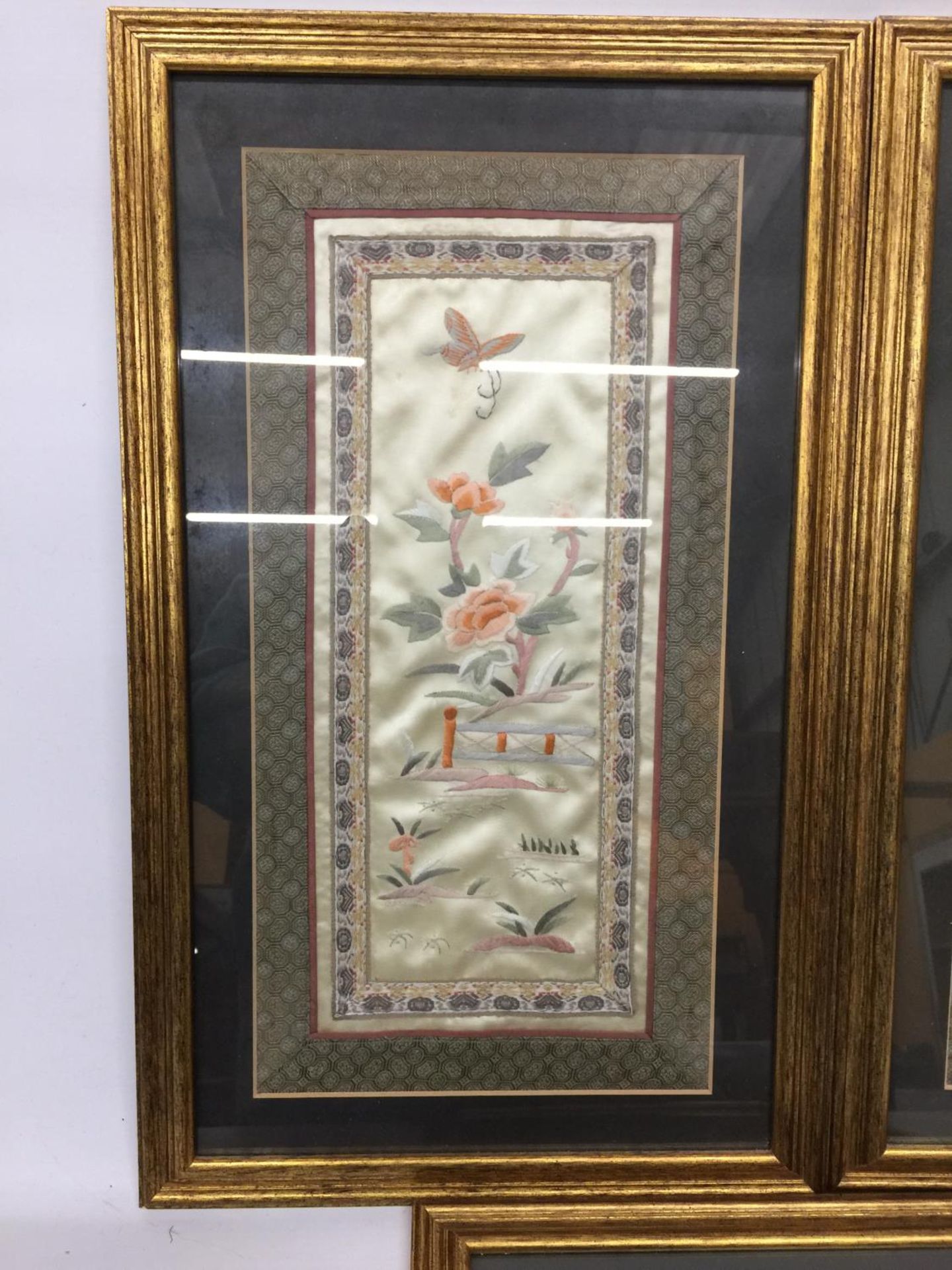 THREE DECORATIVE FRAMED CHINESE SILK PANELS - Image 3 of 4