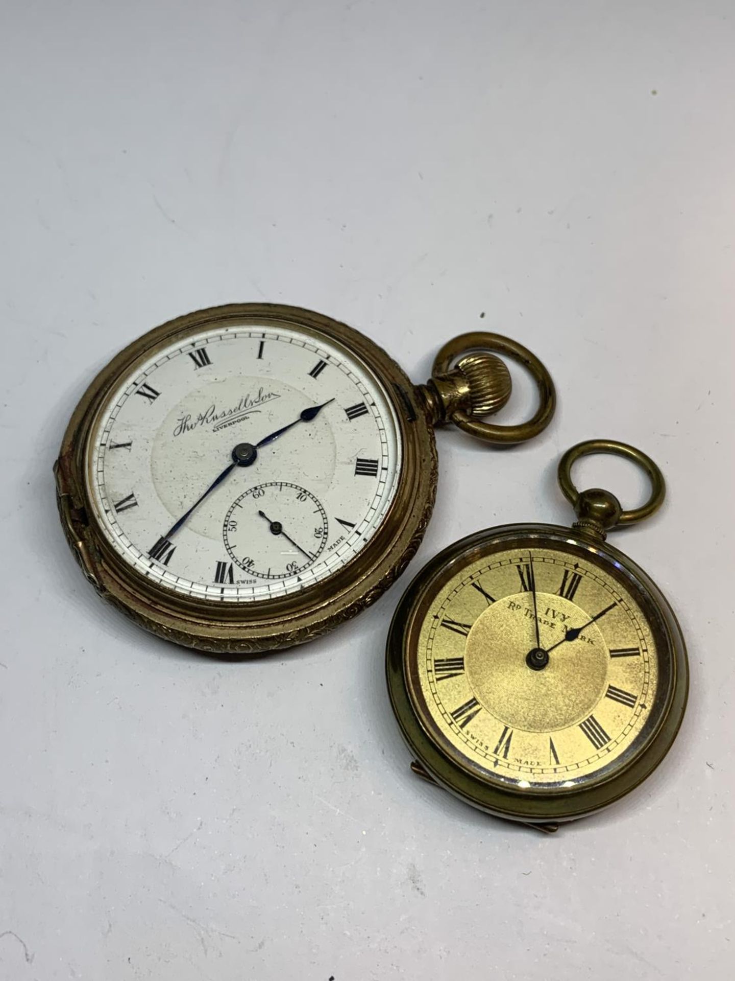 TWO POCKET WATCHES TO INCLUDE A THOS RUSSELL SON LIVERPOOL AND AN IVY