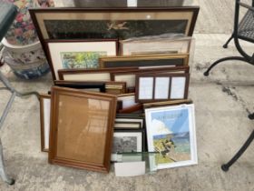 A LARGE QUANTITY OF FRAMED PICTURES, PRINTS AND MIRRORS ETC