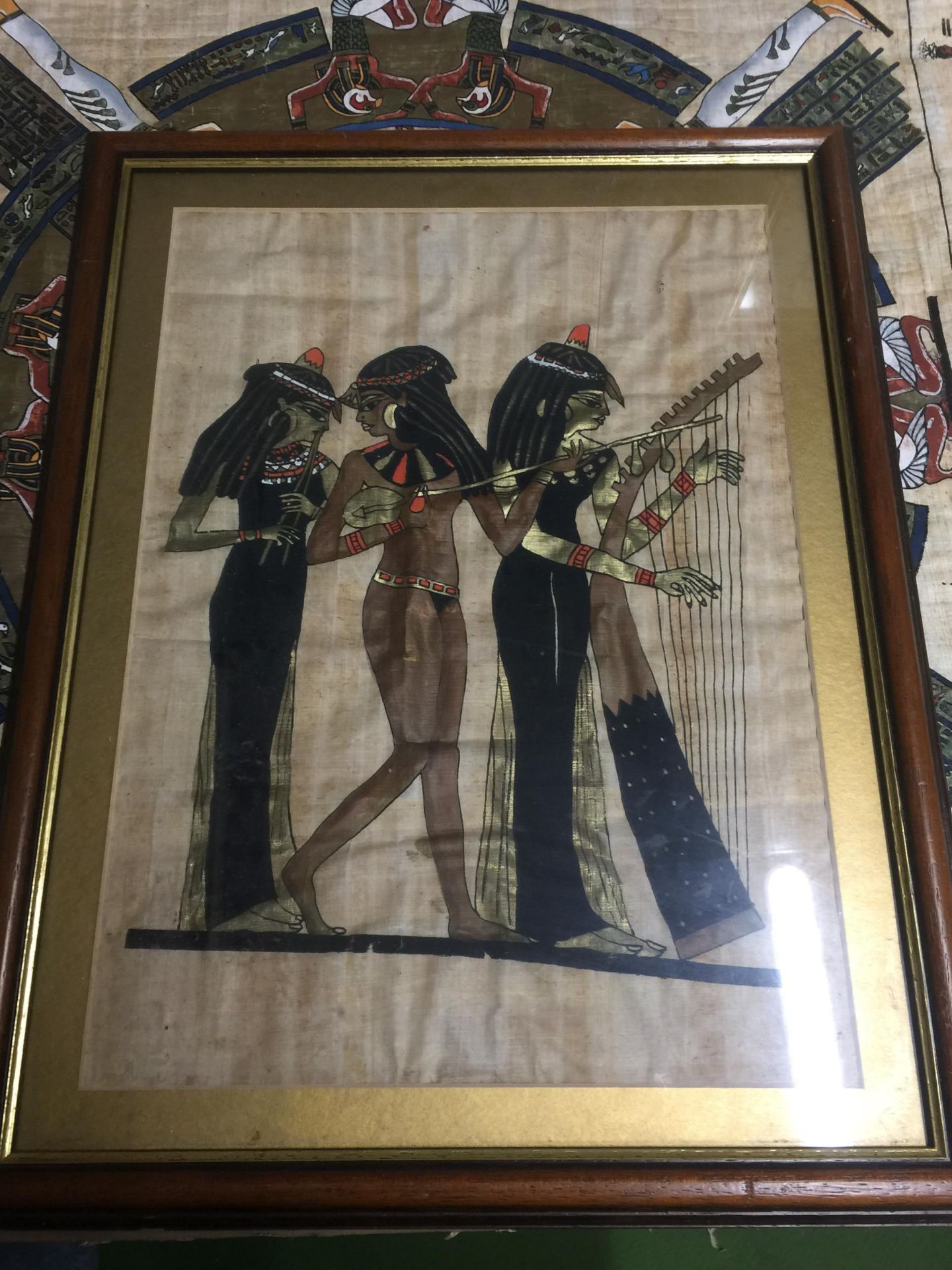 TWO ITEMS OF EGYPTIAN SYTLE PAPYRUS ART ONE FRAMED - Image 2 of 3