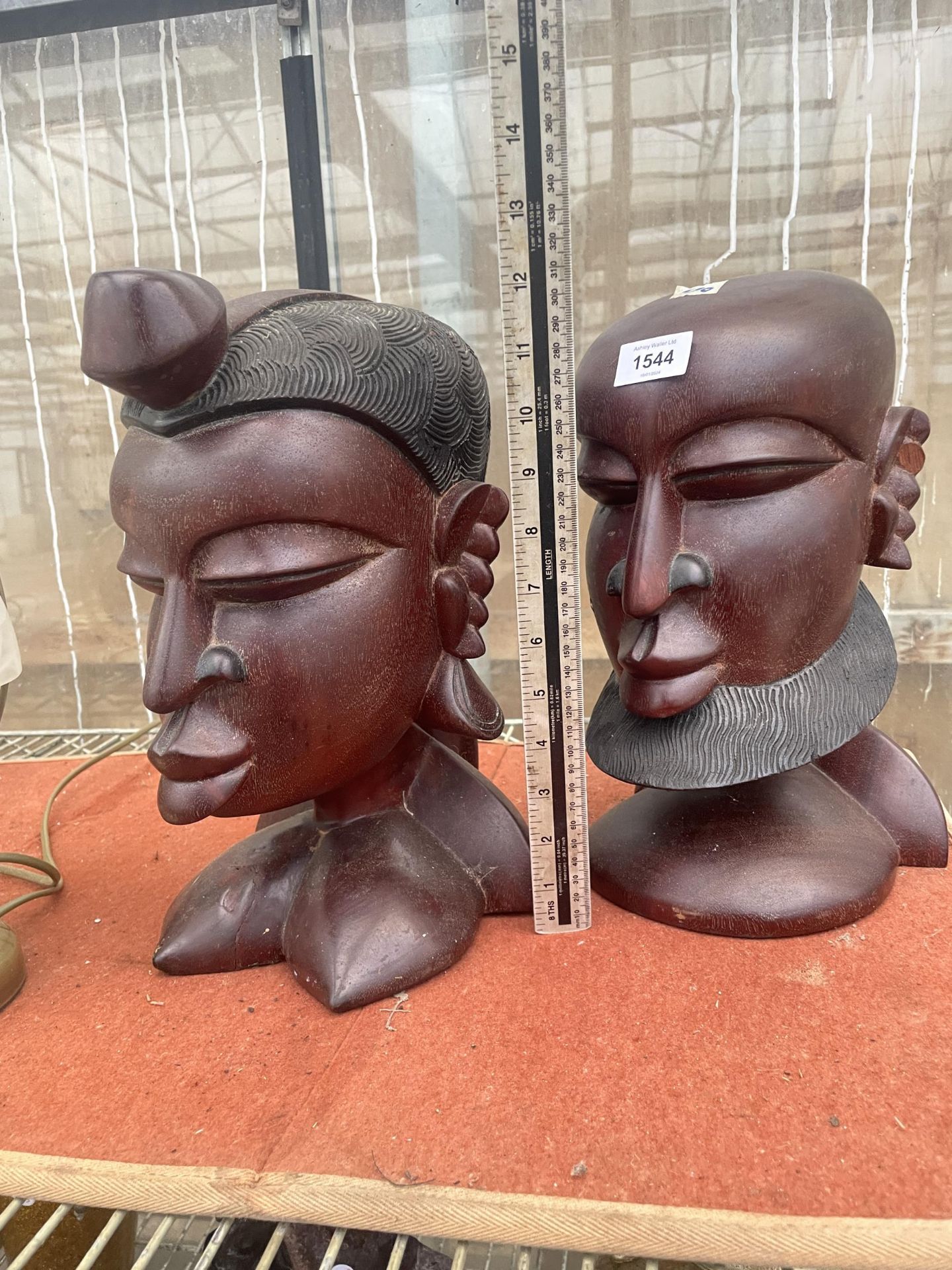 TWO VINTAGE HEAVY WOODEN TRIBAL BUSTS - Image 2 of 3