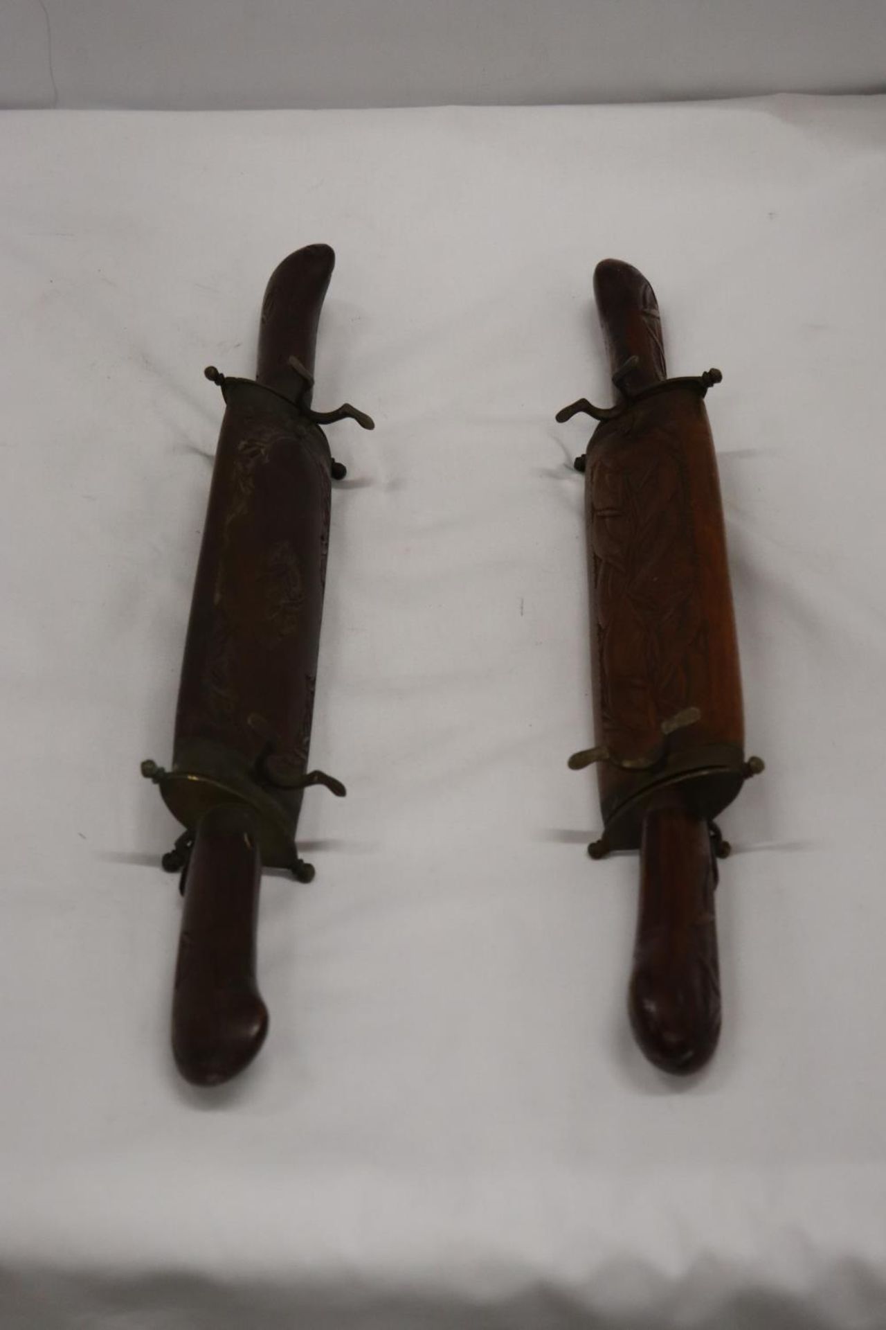 TWO VINTAGE CARVING SETS IN WOODEN CASES