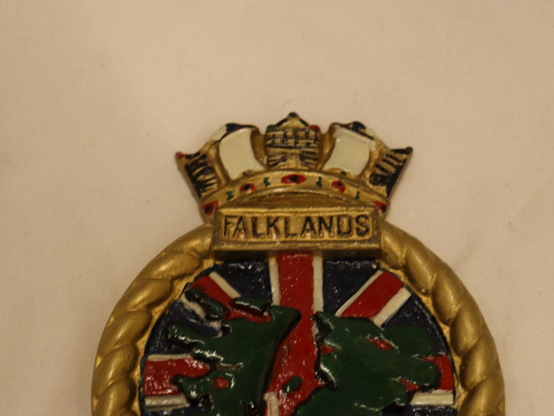 A FALKLANDS ISLANDS MIRROR MAP AND MILITARY WALL PLAQUE - Image 2 of 6