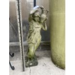 A SMALL CONCRETE GARDEN FEATURE OF A FEMALE WATER CARRIER (H:59CM)