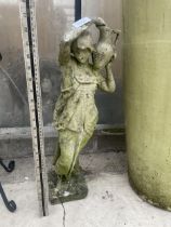 A SMALL CONCRETE GARDEN FEATURE OF A FEMALE WATER CARRIER (H:59CM)